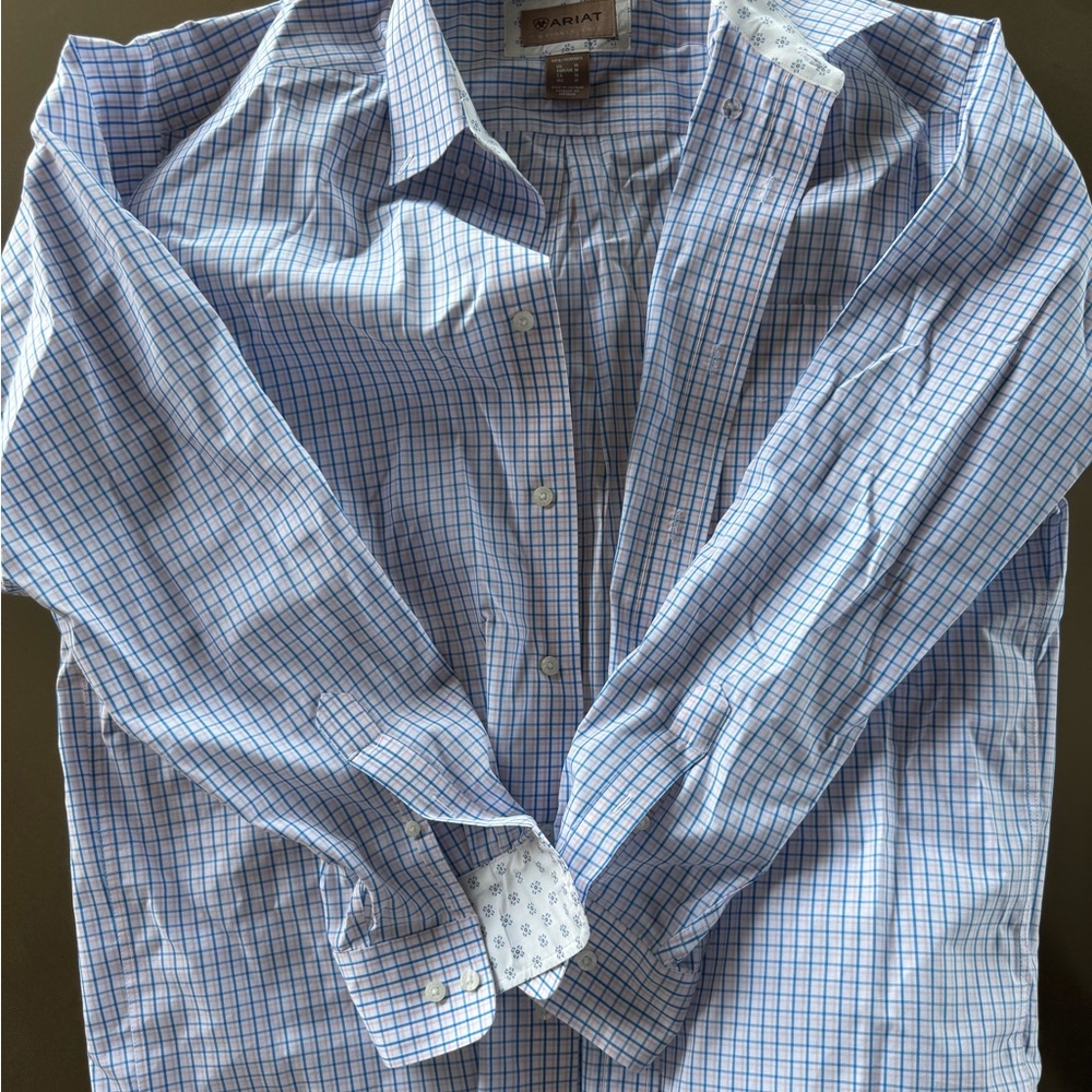 Ariat Men's Light Blue Plaid Button Down Shirt